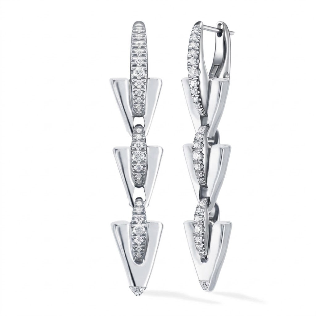 GOLDEN - PALM MOTIF EARRINGS -PAVE IN DIAMONDS - WHITE GOLD
