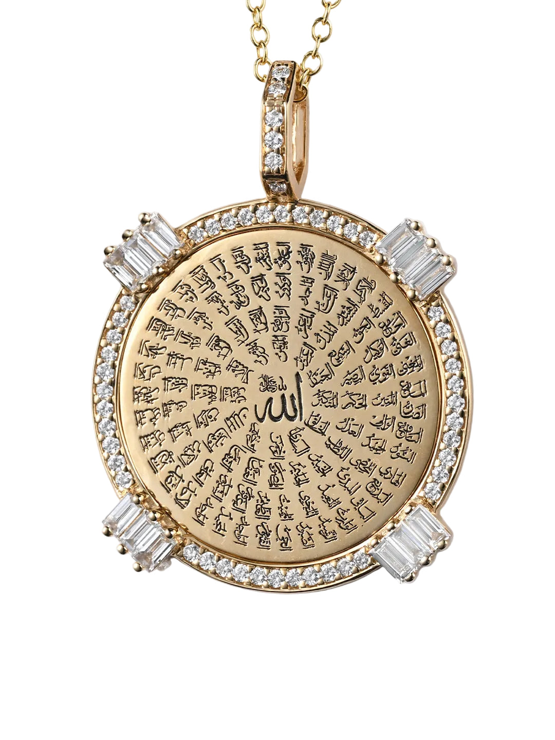 Golden - Round Pendant - 99 Names - Paved- Yellow - Charmaleena Jewellery - Diamond Jewellery - Golden