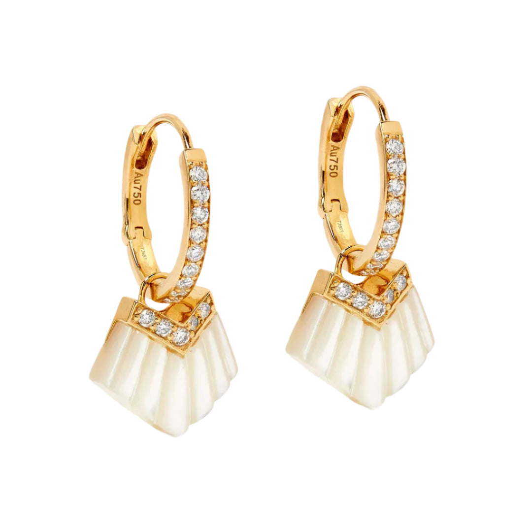 Elements Huggie Earrings - White Mother Of Pearl - Charmaleena Jewellery