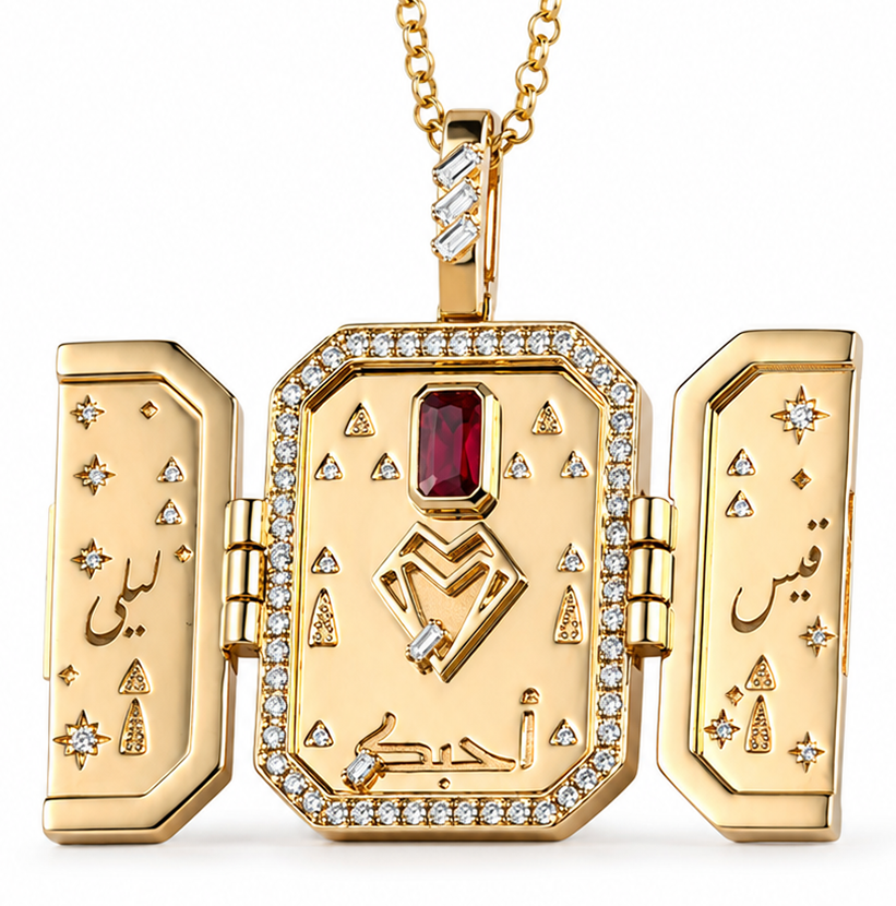 Tales & Treasures - Love locket Pendant- Ruby - Pave in Diamonds