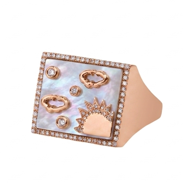 My Sky -Sun Ring- Paved - White Mother of Pearl - Rose