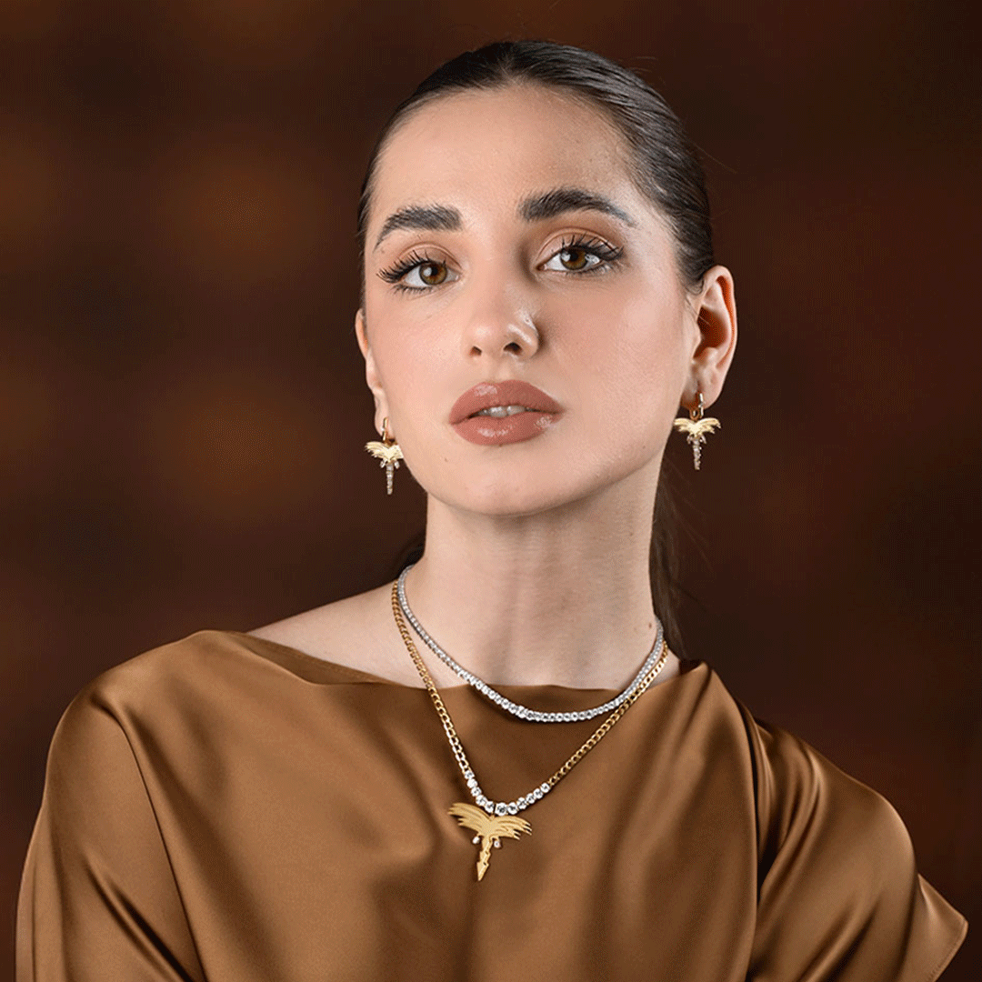 Golden Palm Earrings -Pave in Diamonds -Yellow gold