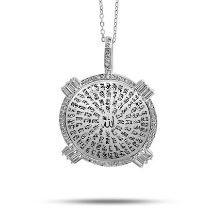 Golden - Round Pendant - 99 Names - Paved- White - Charmaleena Jewellery - Diamond Jewellery - Golden