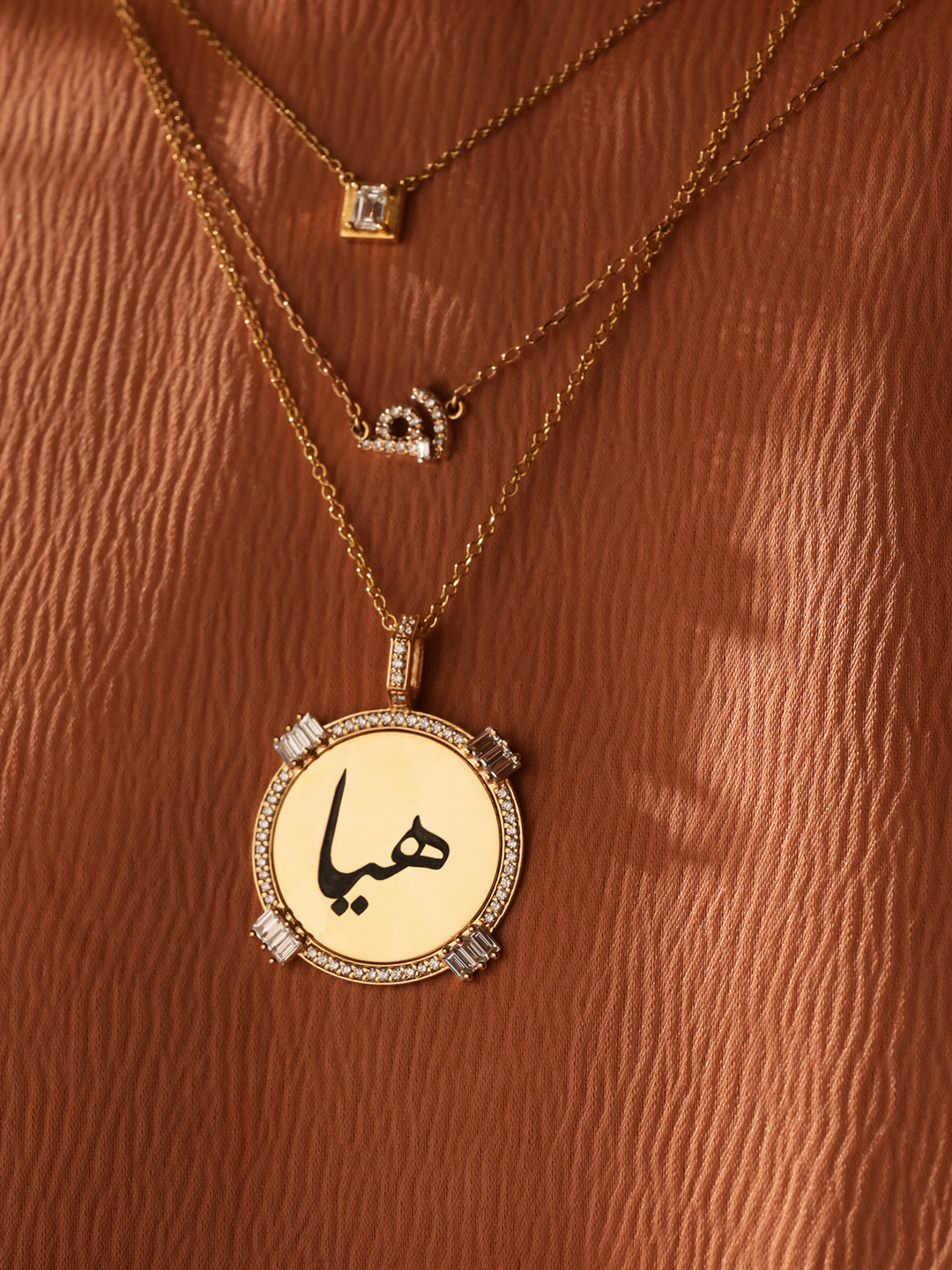 Golden - Round Pendant - Custom Name - Paved - Yellow - Charmaleena Jewellery - Diamond Jewellery - Golden