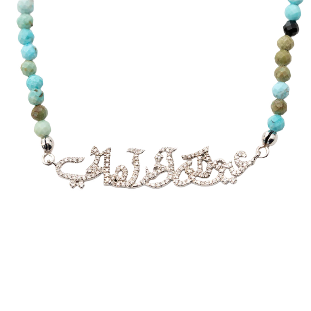 Ca-Love-Graphy - Poem Beaded Necklace - Turquoise Green - Paved - White