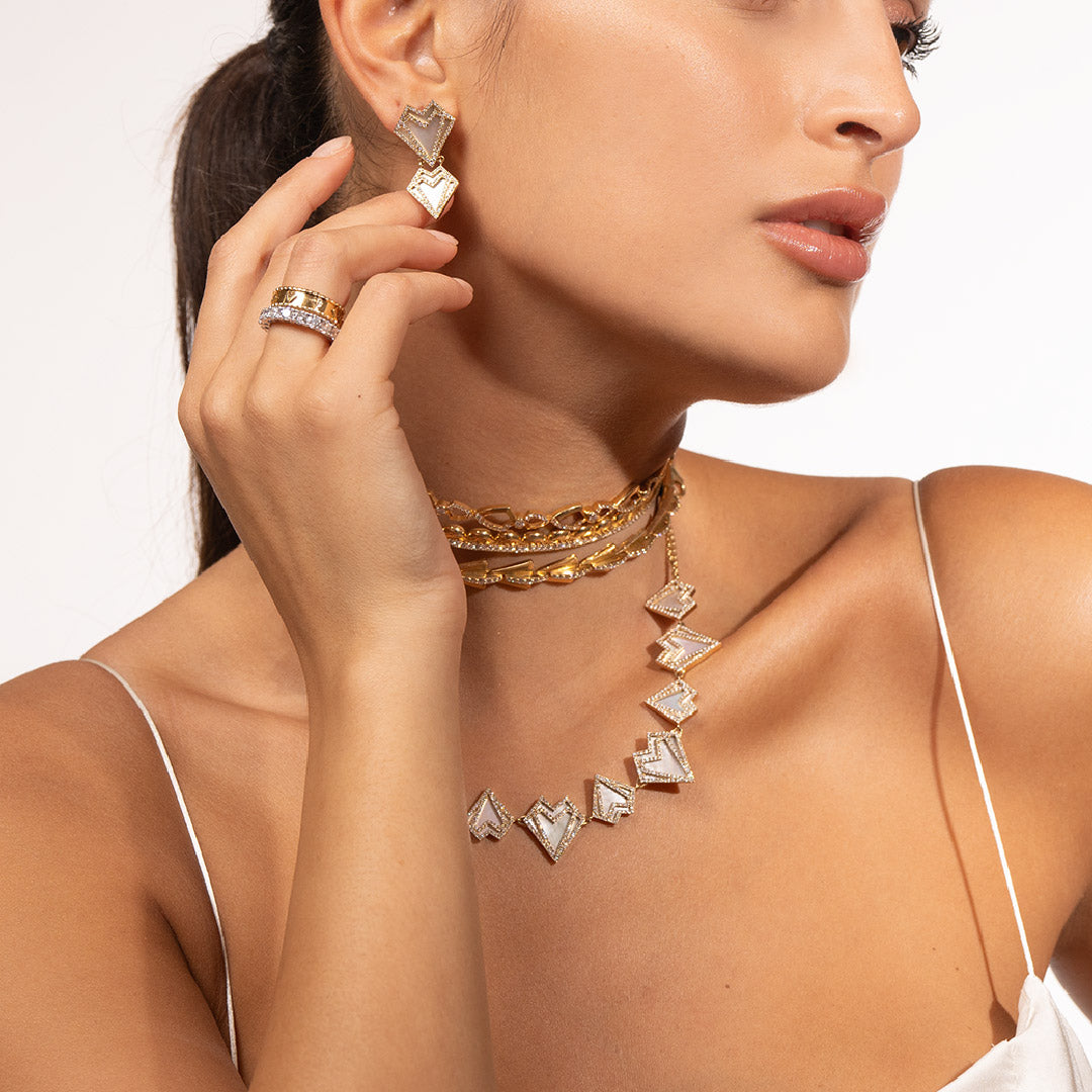 My Heart - Double Earrings - White Mother of Pearl