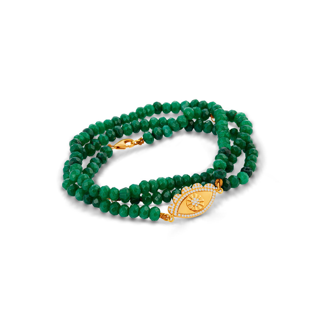 My Eyes Bracelet Outlined Diamonds With Bead Green Onyx