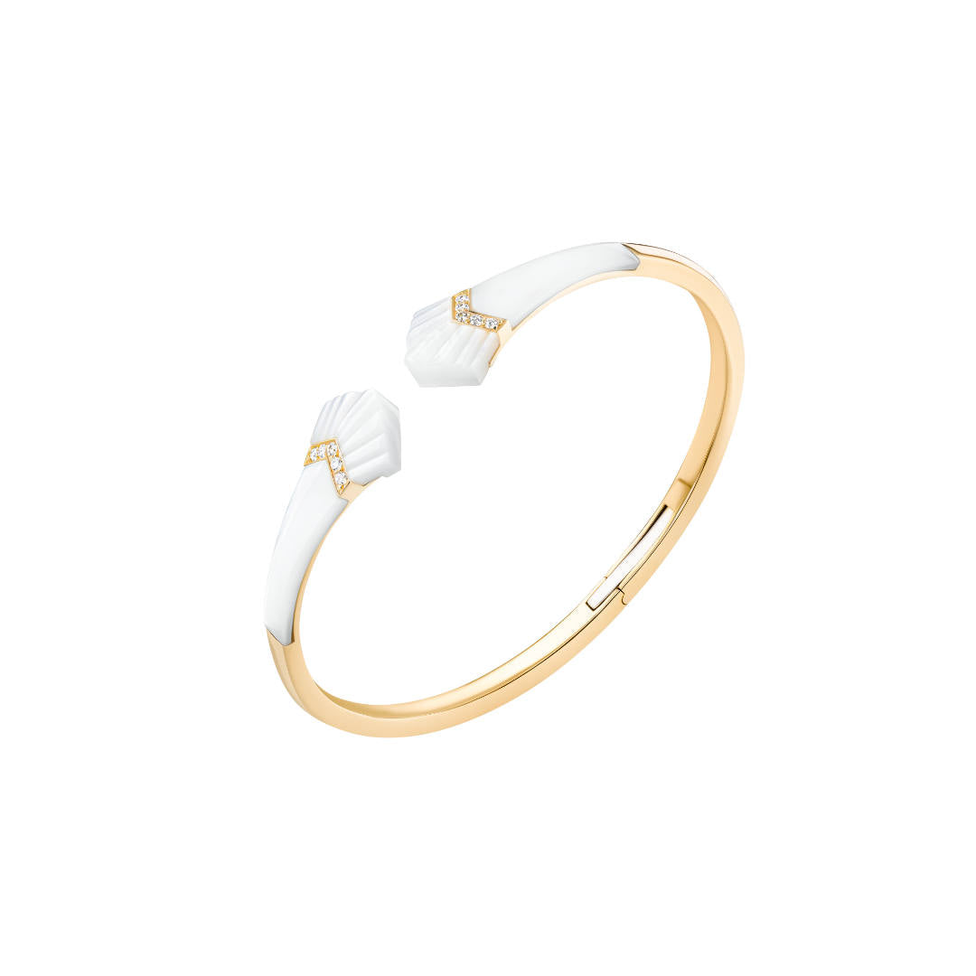 Elements Bangle Outlined In Diamonds White Mother of Pearl Yellow gold