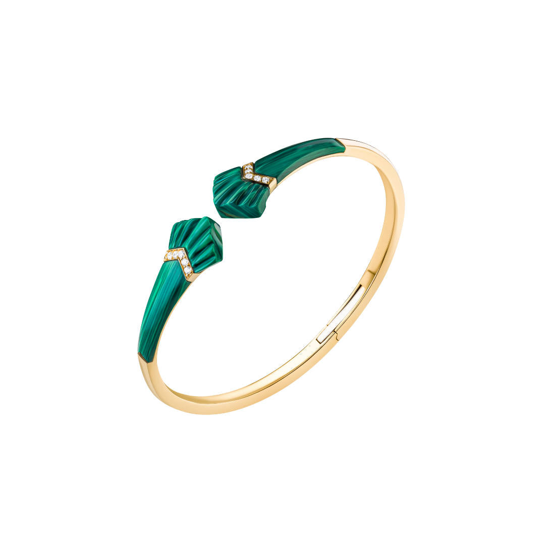 Elements Bangle Outlined In Diamonds Malachite Yellow gold