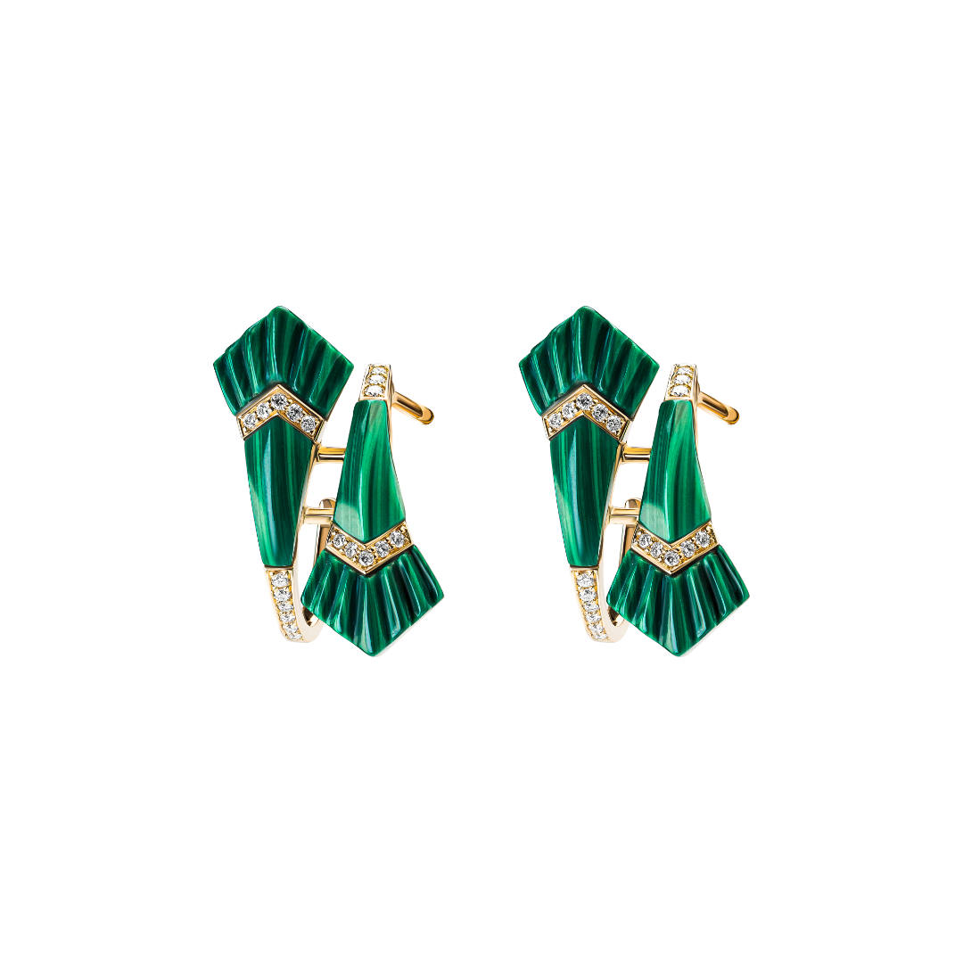 Elements Small Hoop Earrings Outlined In Diamonds Malachite Yellow gold