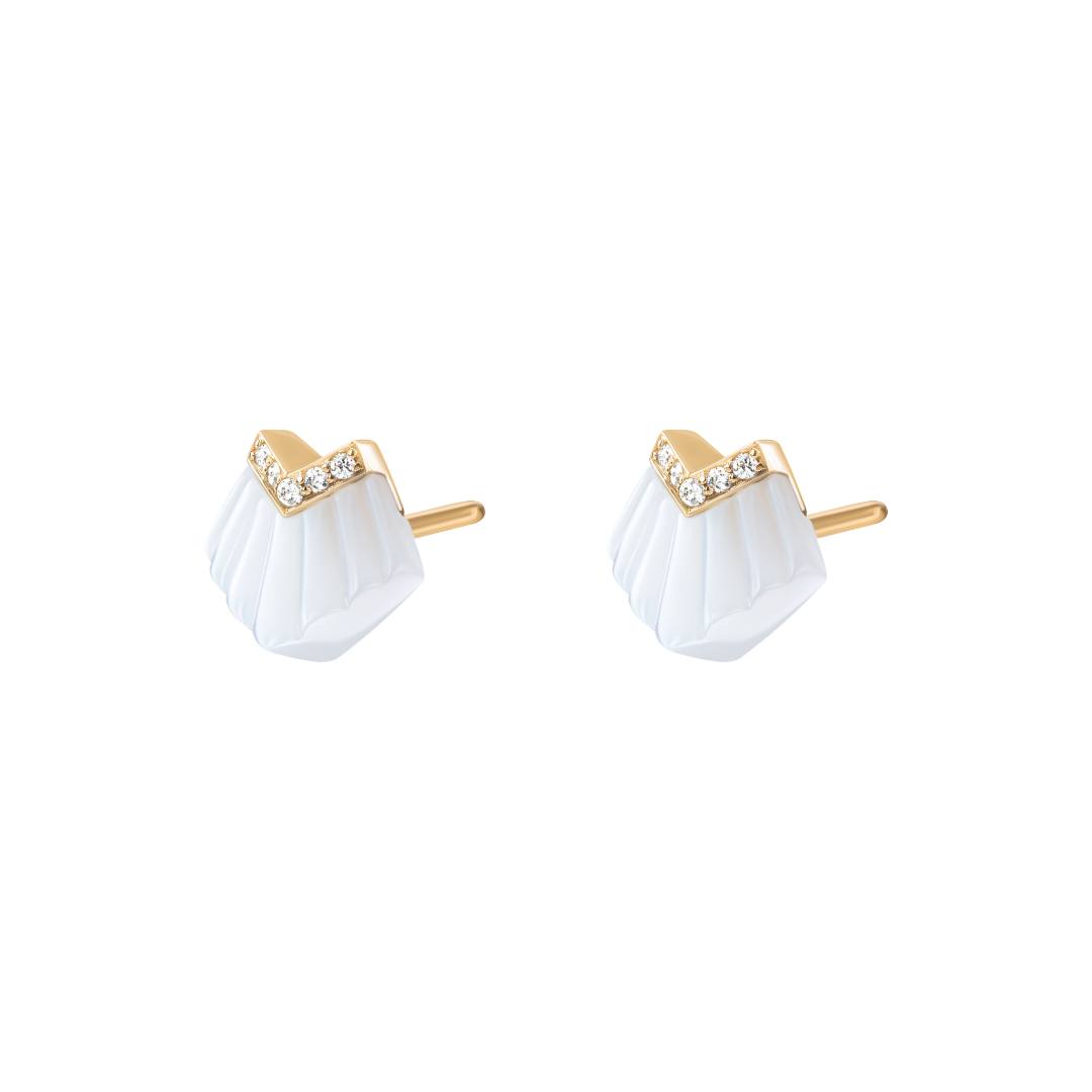 Elements Studs Earrings Outlined In Diamonds White Mother of Pearl Yellow gold