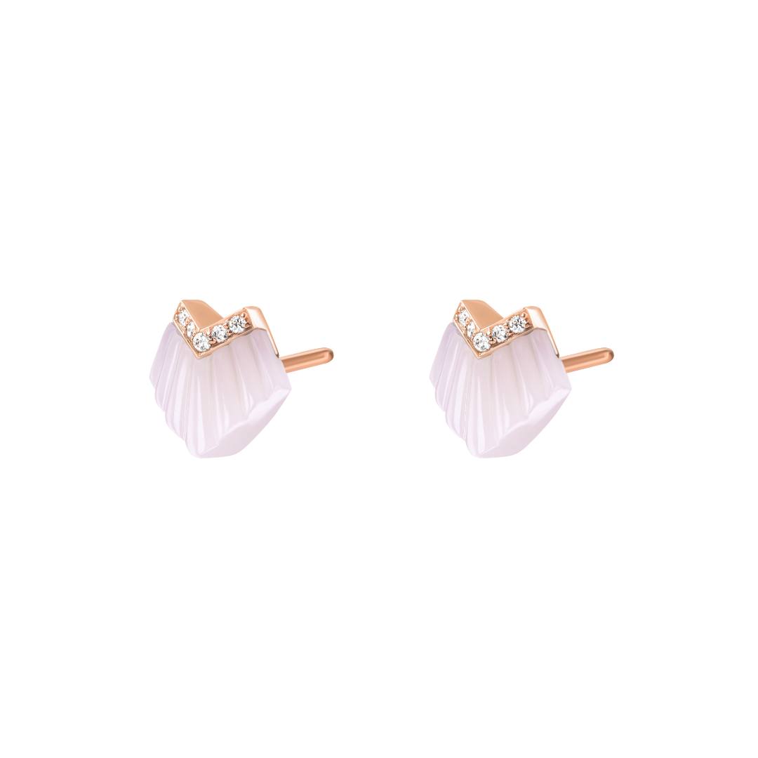Elements Studs Earrings Outlined In Diamonds Pink Opal Rose gold
