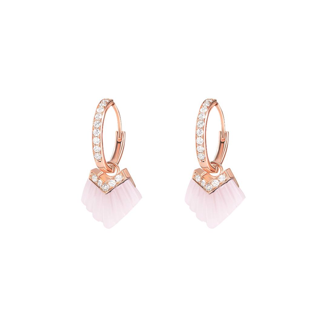 Elements Ear Huggie Earrings Outlined In Diamonds Pink Opal Rose gold