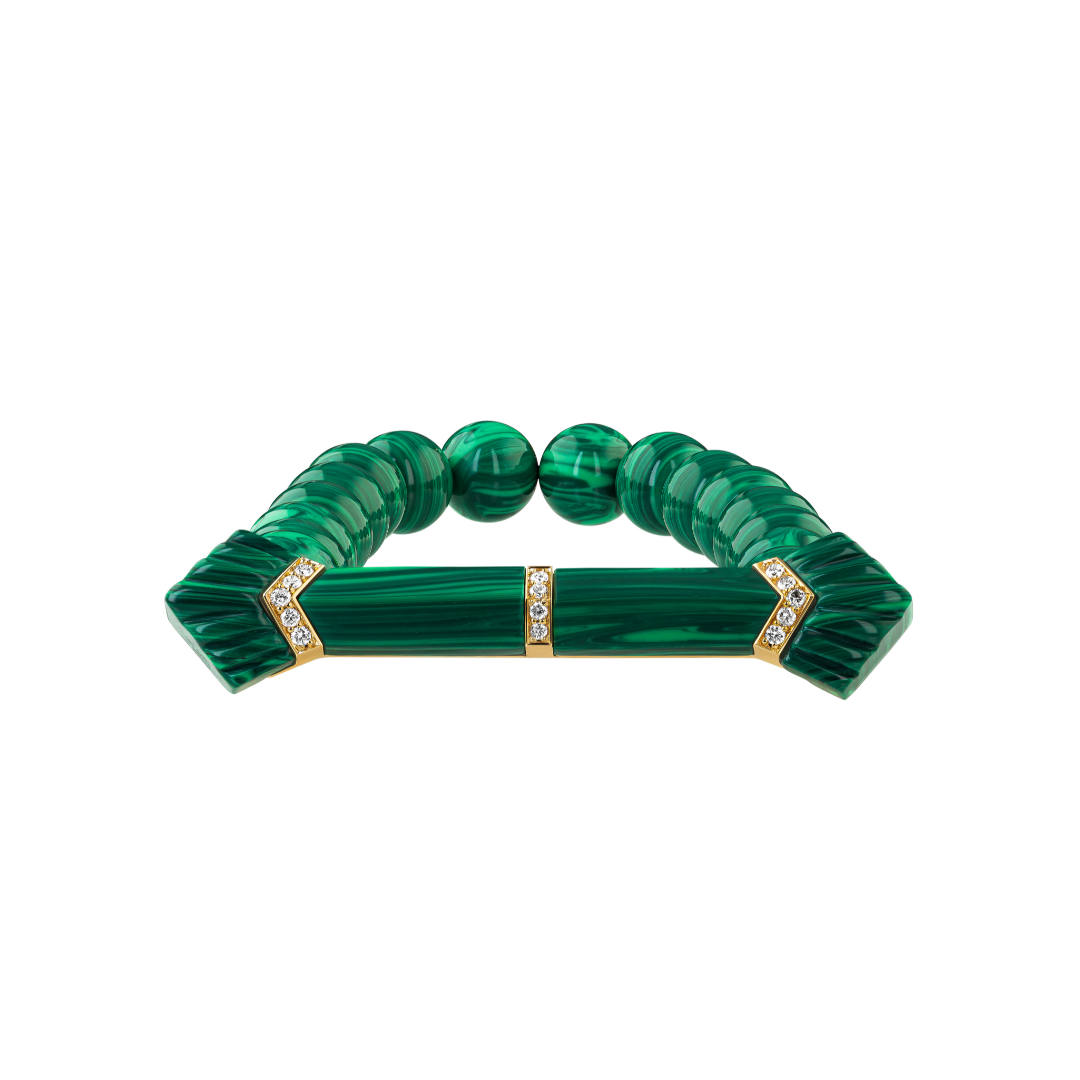 Elements Bead Bracelet Outlined In Diamonds Malachite Yellow gold