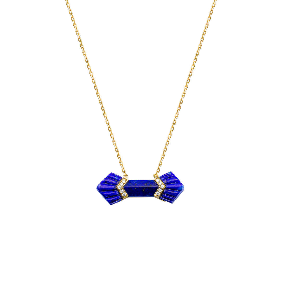 Elements Necklace Outlined In Diamonds Lapis Yellow gold