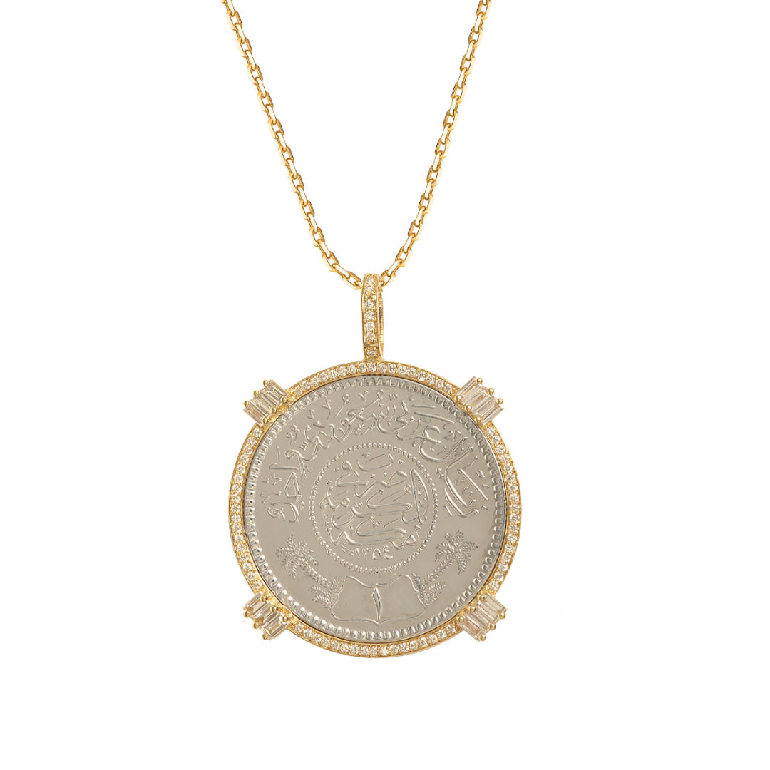 Tales & Treasures Silver Coin Pendant Yellow Gold Large Frame