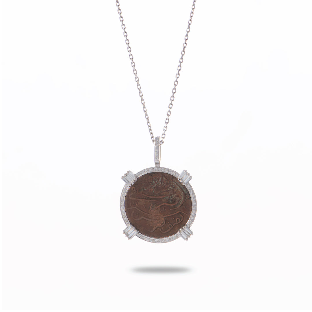 Tales & Treasures Copper Coin Pendant White Gold Small Frame