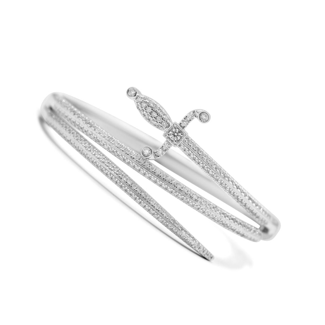 Swords of Love Double Cuff Bracelet- Paved - White - Charmaleena Jewellery