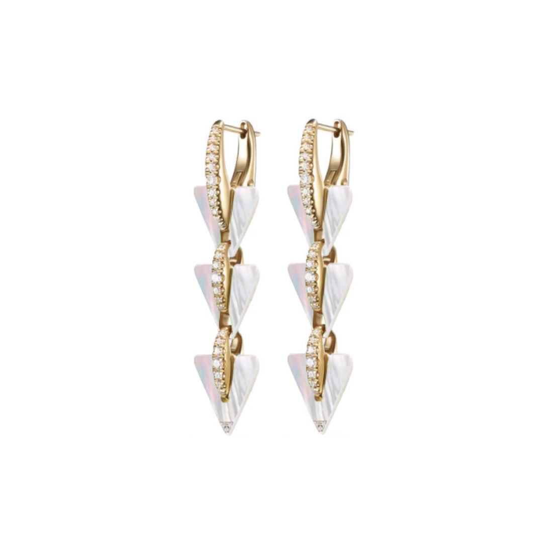 Edges of Nature Earrings Pave in Diamonds white mother of pearl Yellow Gold