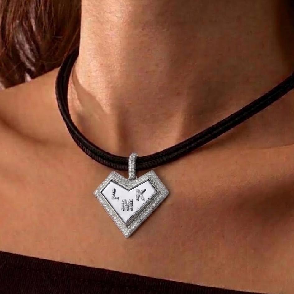 My Heart Medallion- Custom Special edition - Three Letter - Paved in Diamonds - White