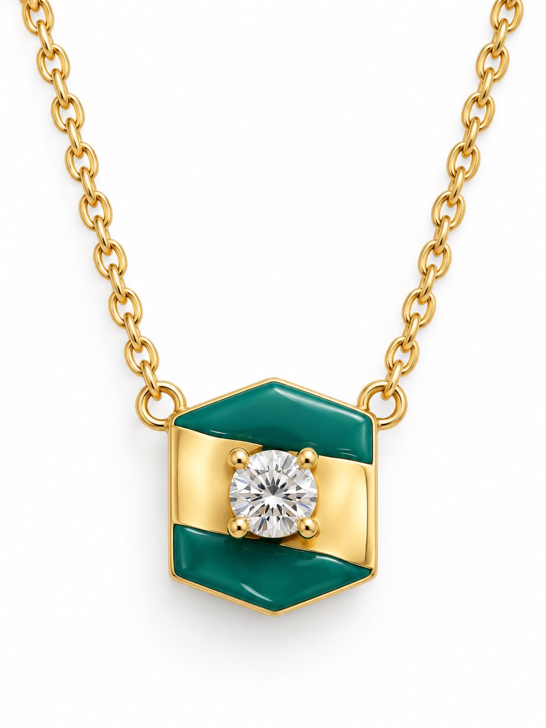 Golden -classic Necklace -Green enamel (Yellow Gold) - Charmaleena Jewellery - Diamond Jewellery - Classics