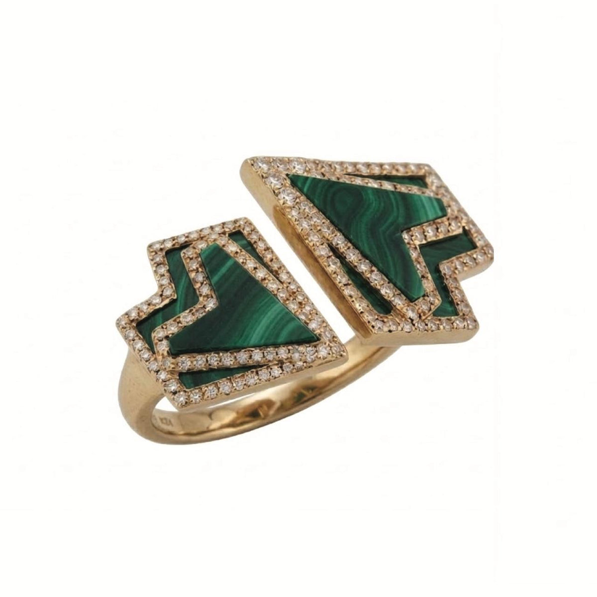 My Heart - Double Ring - Malachite- Yellow Gold - Charmaleena Jewellery - Diamond Jewellery - My Heart