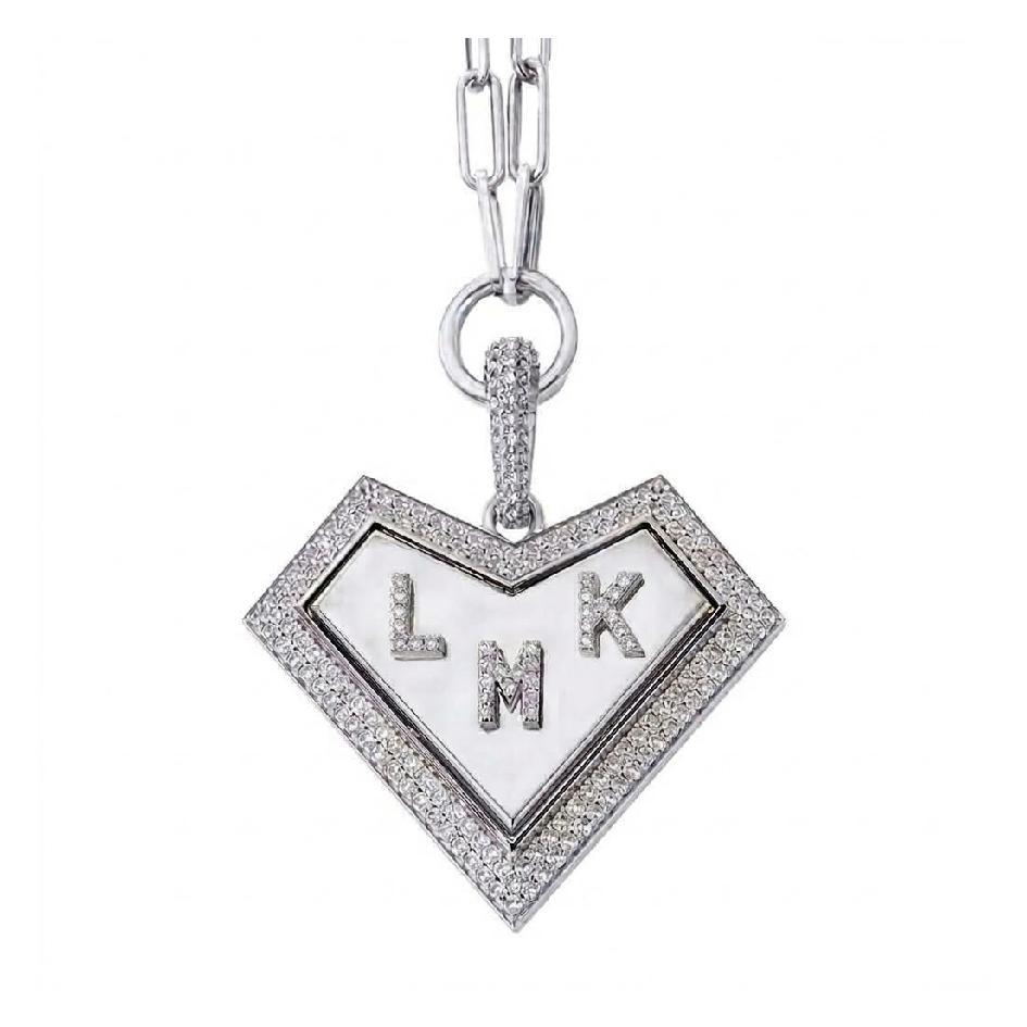 My Heart Medallion- Custom Special edition - Three Letter - Paved in Diamonds - White