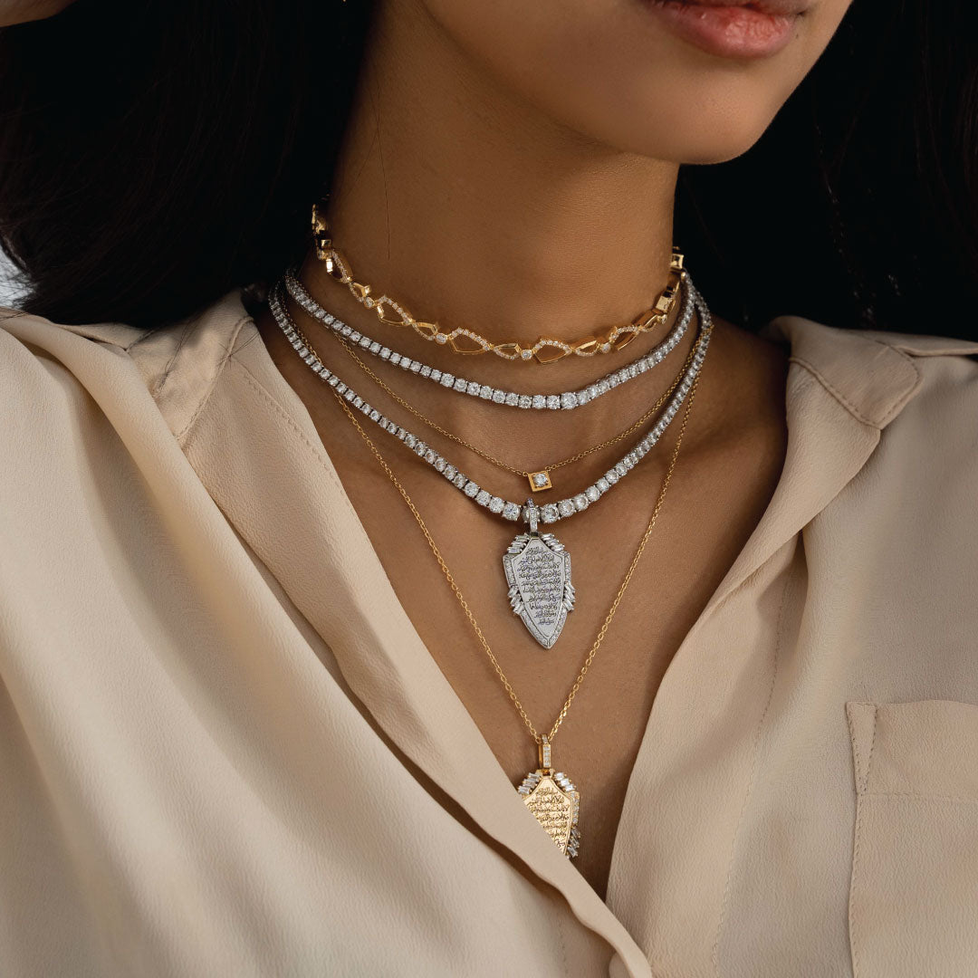 Classic Necklace Square Cut Diamond White Gold - Charmaleena Jewellery
