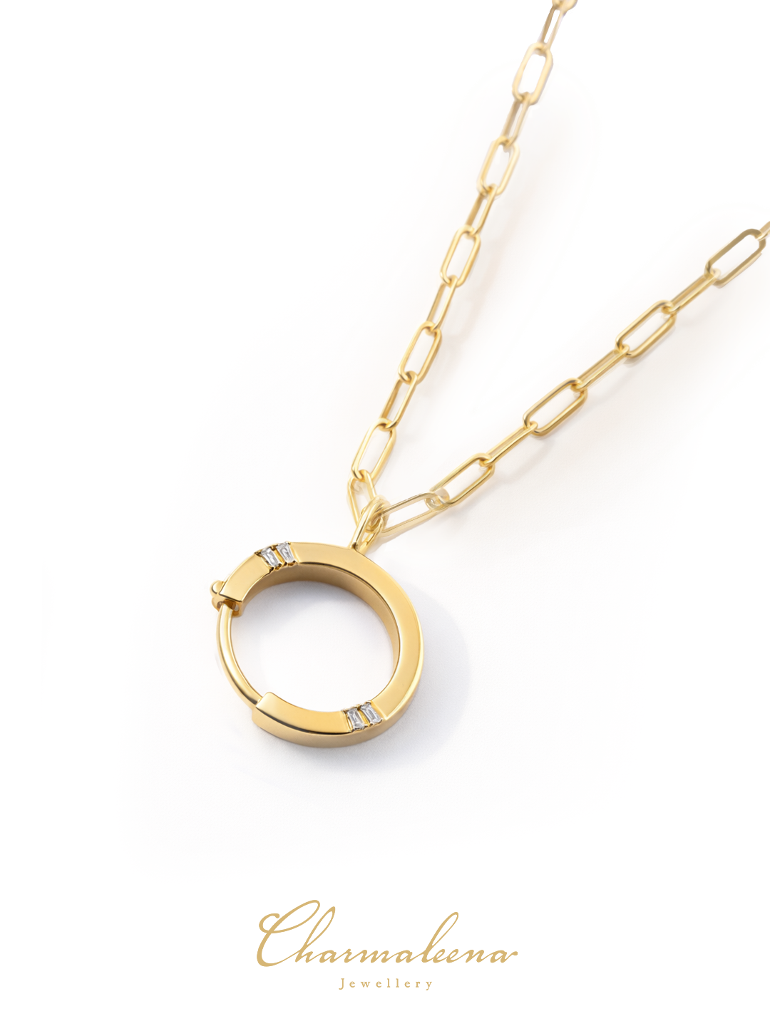 Golden - Ring Chain Necklace - Yellow - Charmaleena Jewellery - Diamond Jewellery - Golden