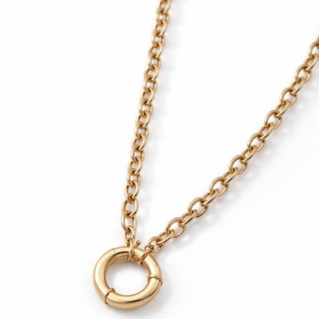 Golden - Ring Chain Necklace - Charmaleena Jewellery - Diamond Jewellery - Golden