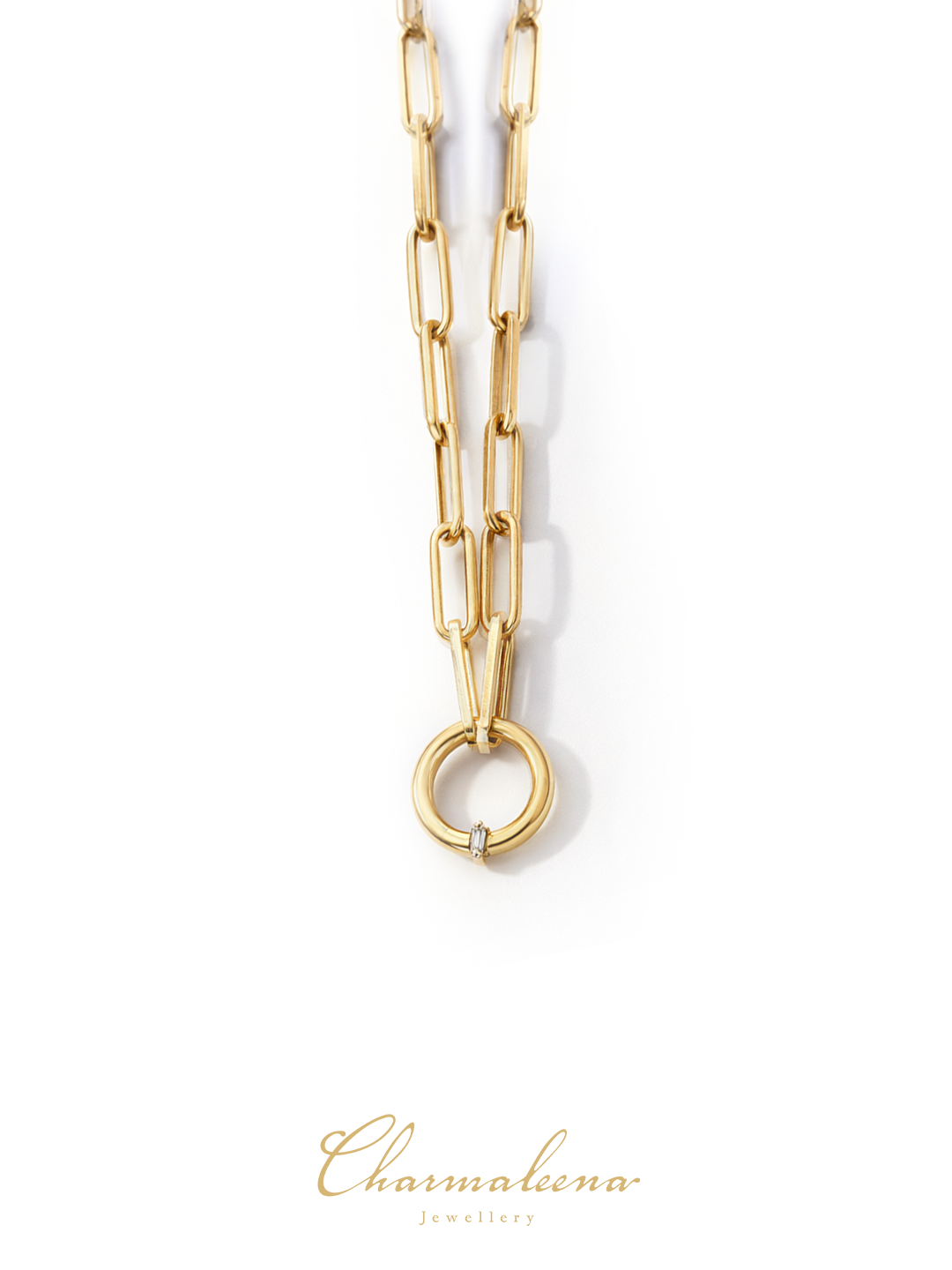 Golden - Ring Chain Necklace - Yellow - Charmaleena Jewellery - Diamond Jewellery - Golden