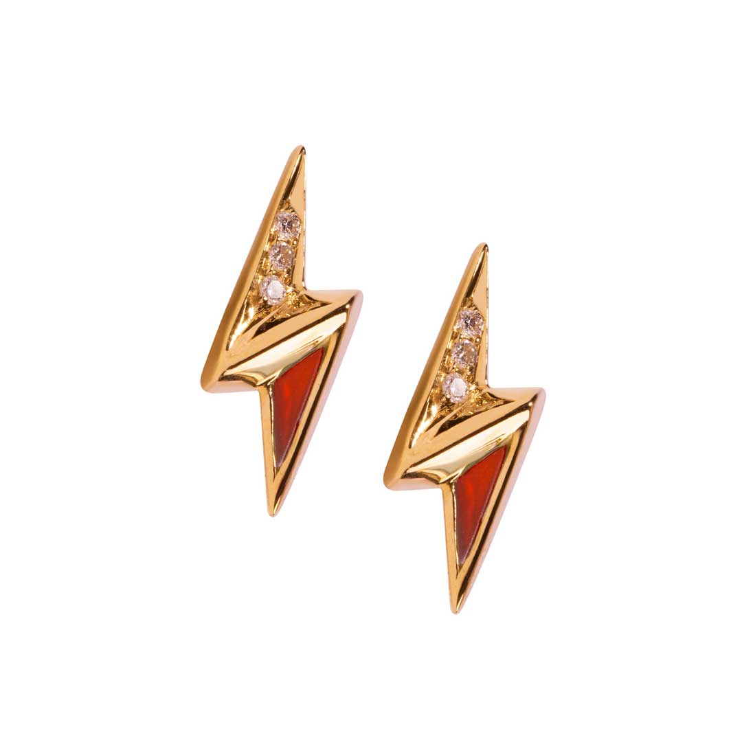 Energy Bolt Earring Red Agate Yellow Gold Sold Individually