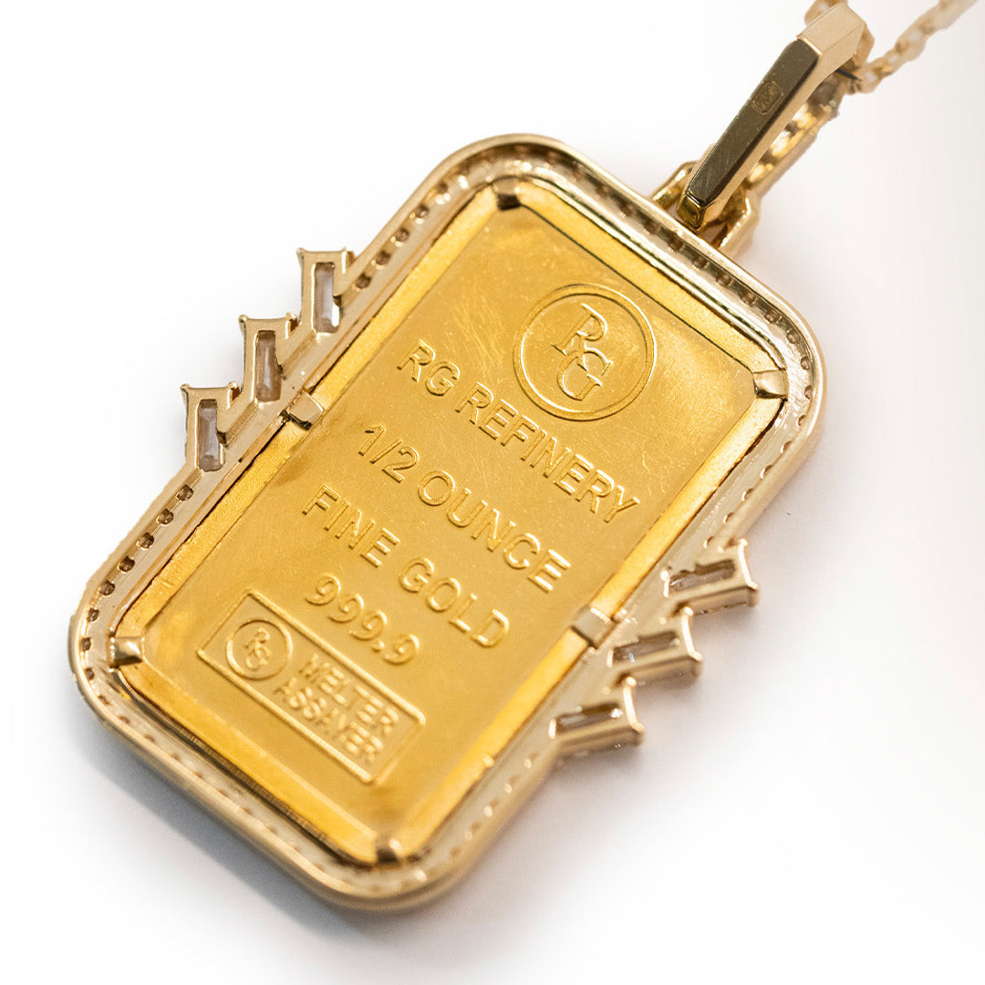 Tales & Treasures- 24K - Kaaba Gold Bar Pendant - 6 Baguettes