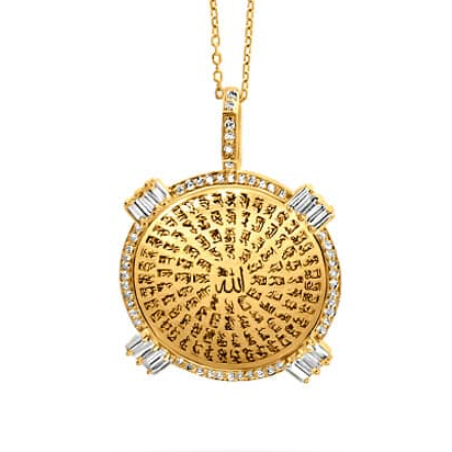 Golden - Round Pendant - 99 Names - Paved- Yellow - Charmaleena Jewellery - Diamond Jewellery - Golden