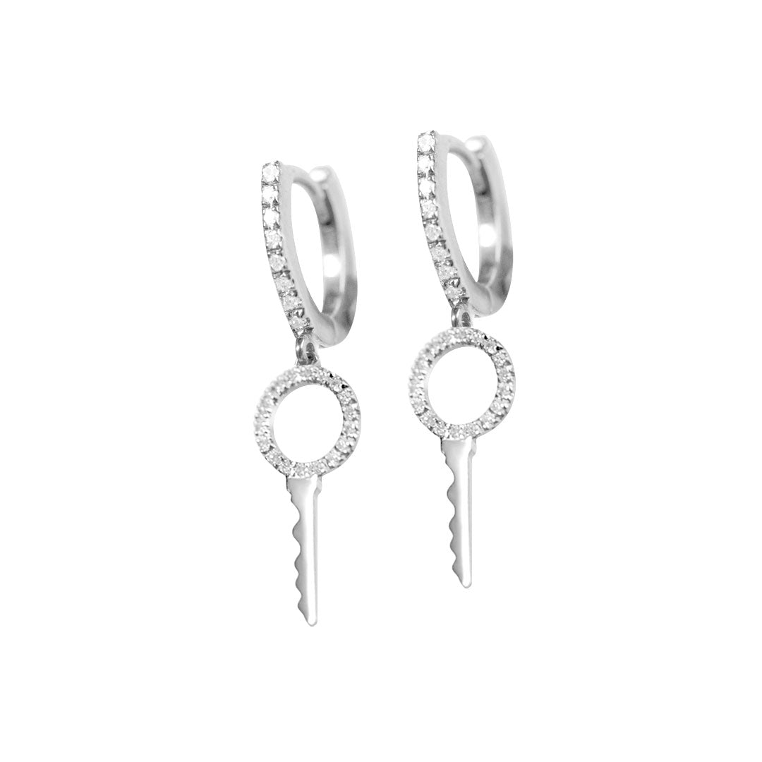 Key To My Heart Petite Hoop Earrings - White - Charmaleena Jewellery