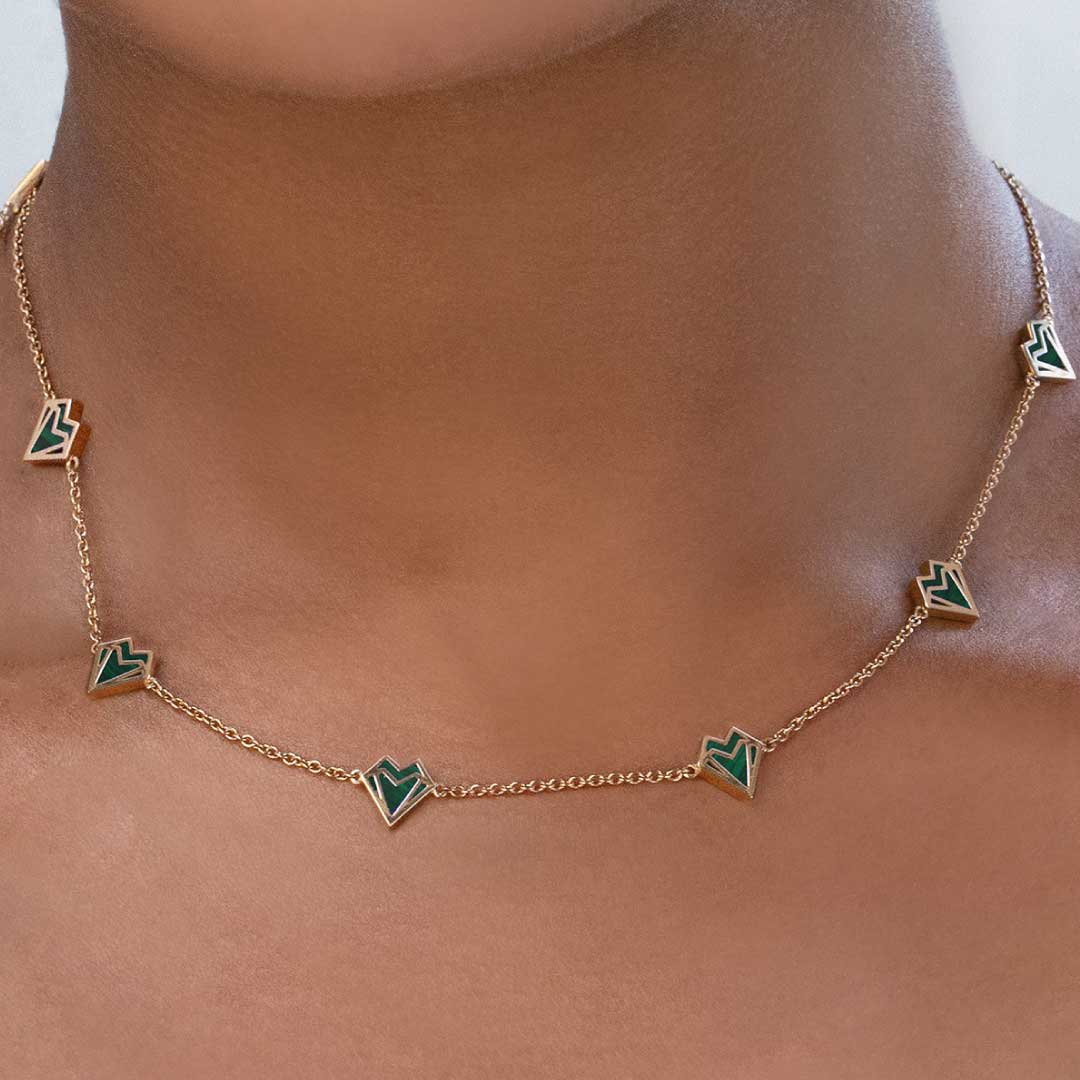 My Heart Multi Necklace - Rose - Green - Charmaleena Jewellery