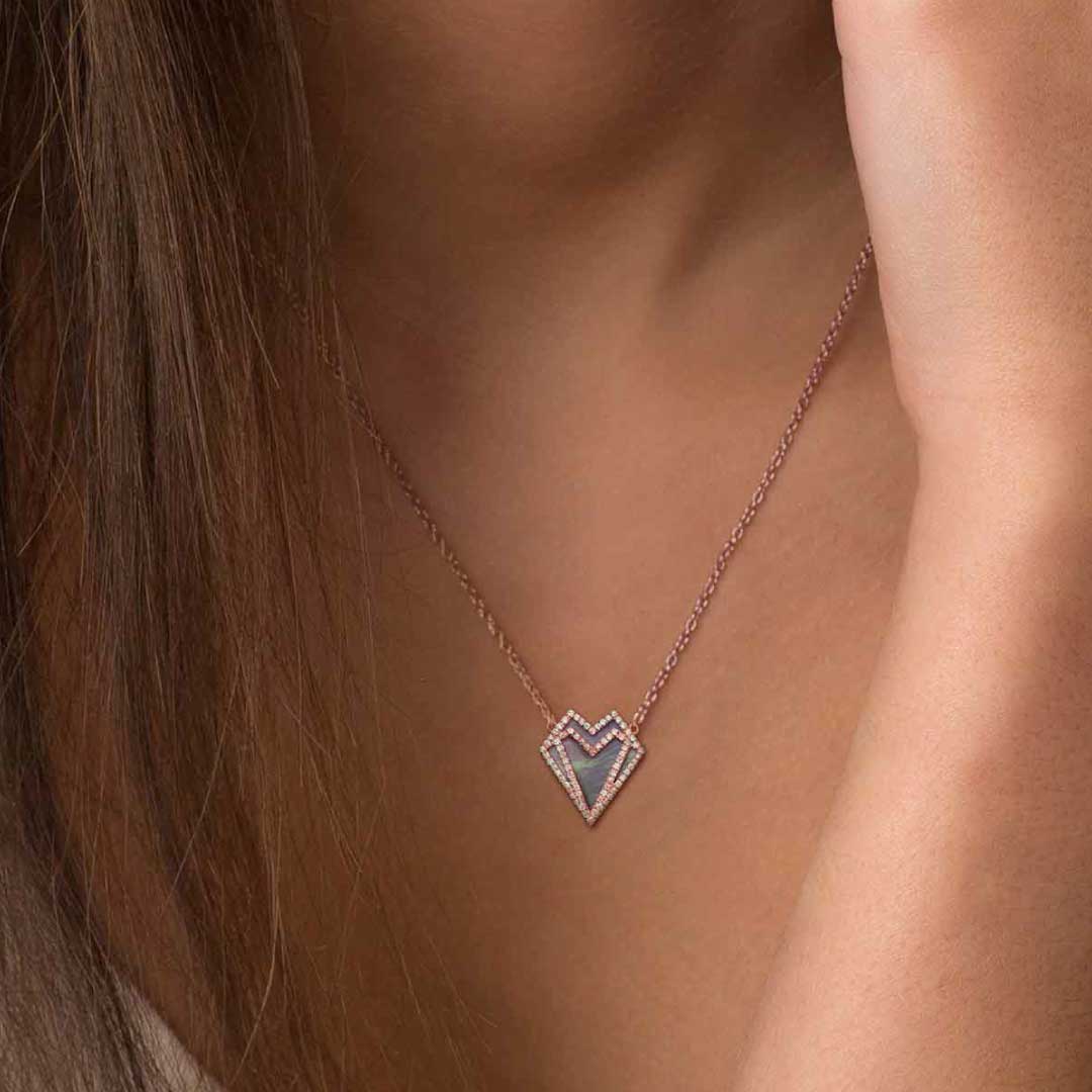 My Heart Necklace - Rose - Grey - Charmaleena Jewellery