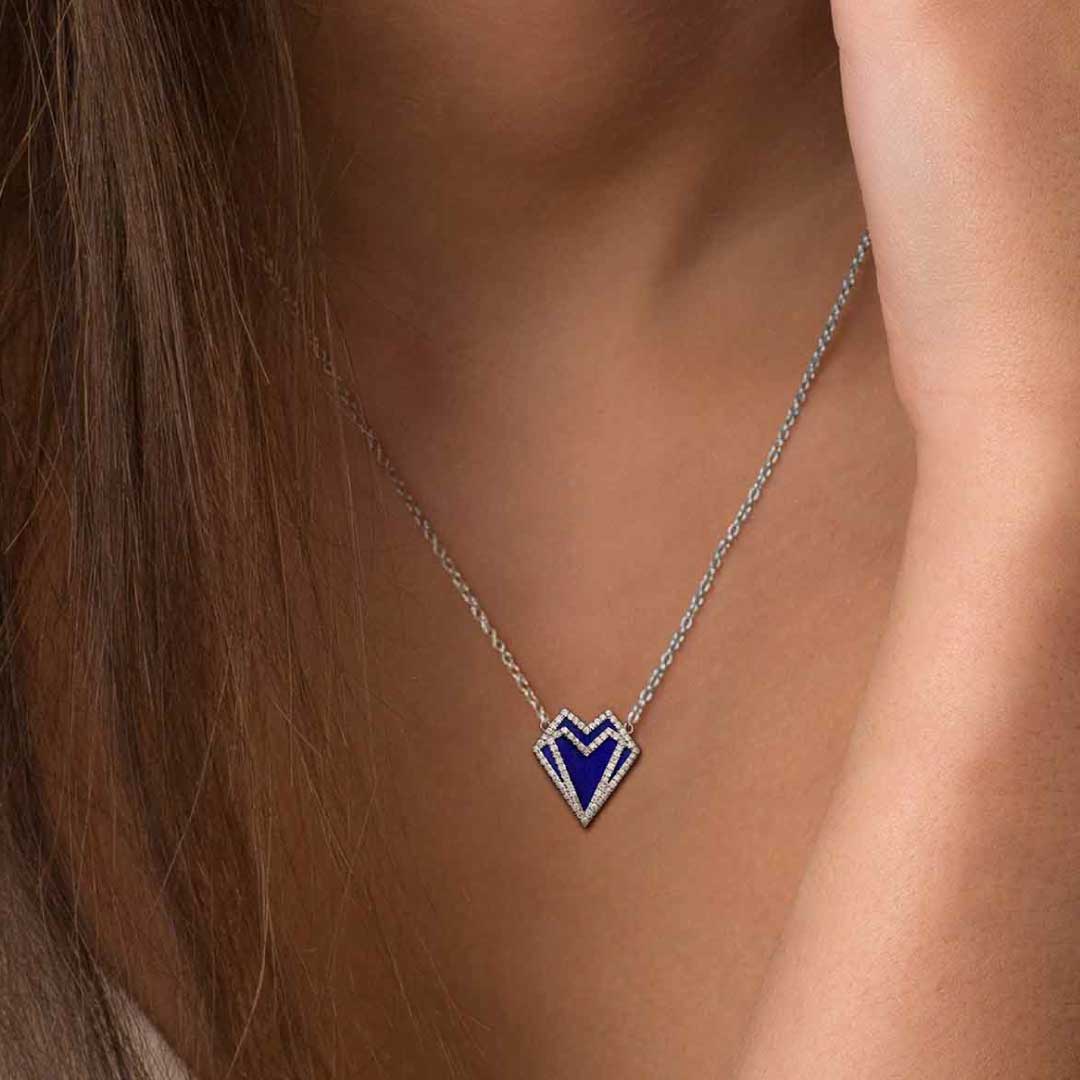My Heart Necklace - White - Blue - Charmaleena Jewellery