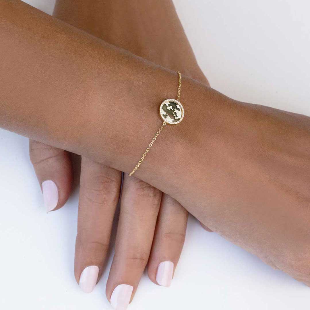 My World Bracelet Grey Mother of Pearl Yellow Gold - Charmaleena Jewellery