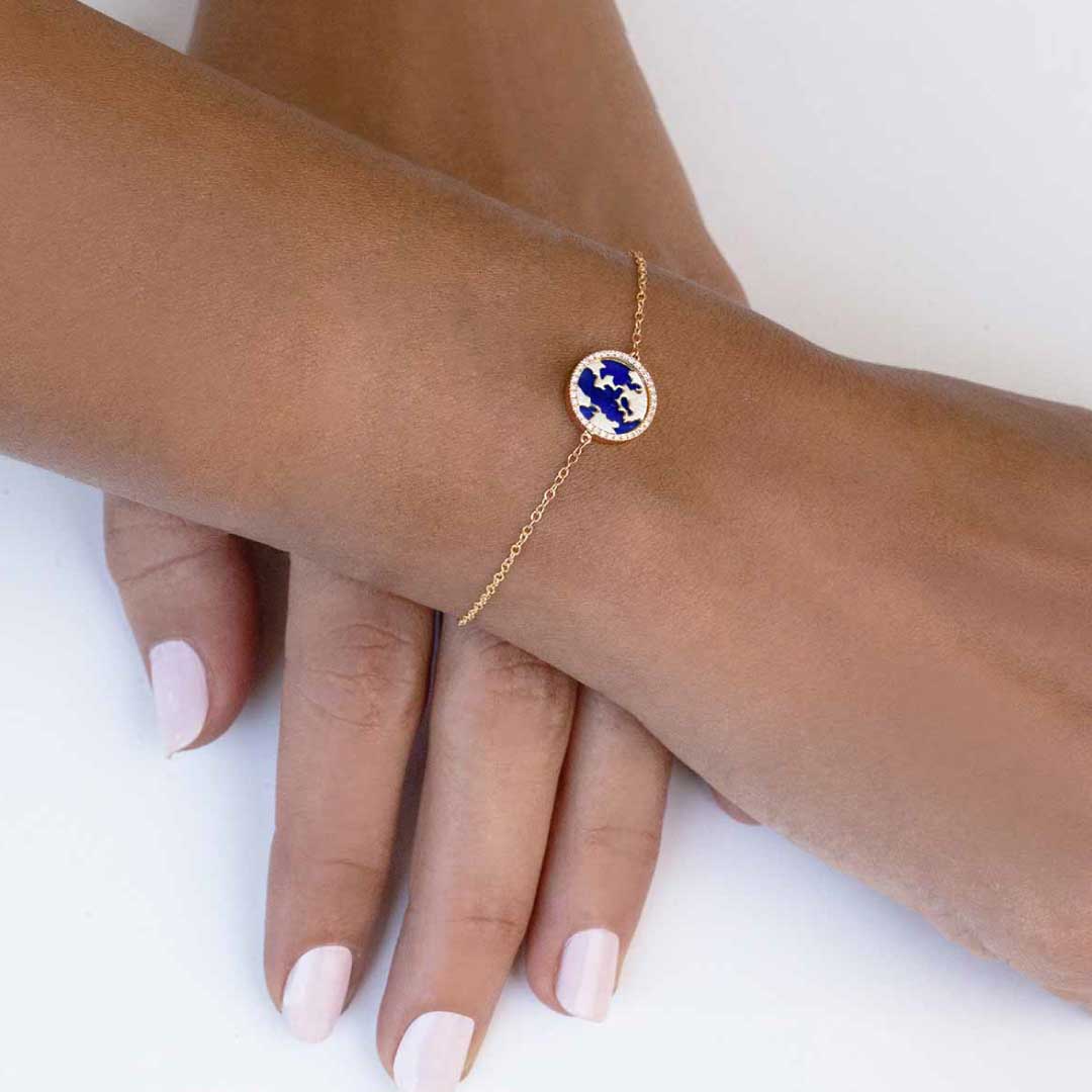 My World Bracelet Lapis Yellow Gold - Charmaleena Jewellery