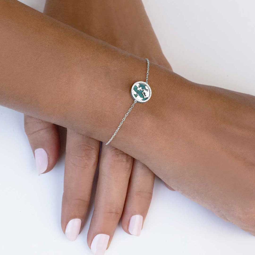 My World Bracelet Malachite White Gold - Charmaleena Jewellery