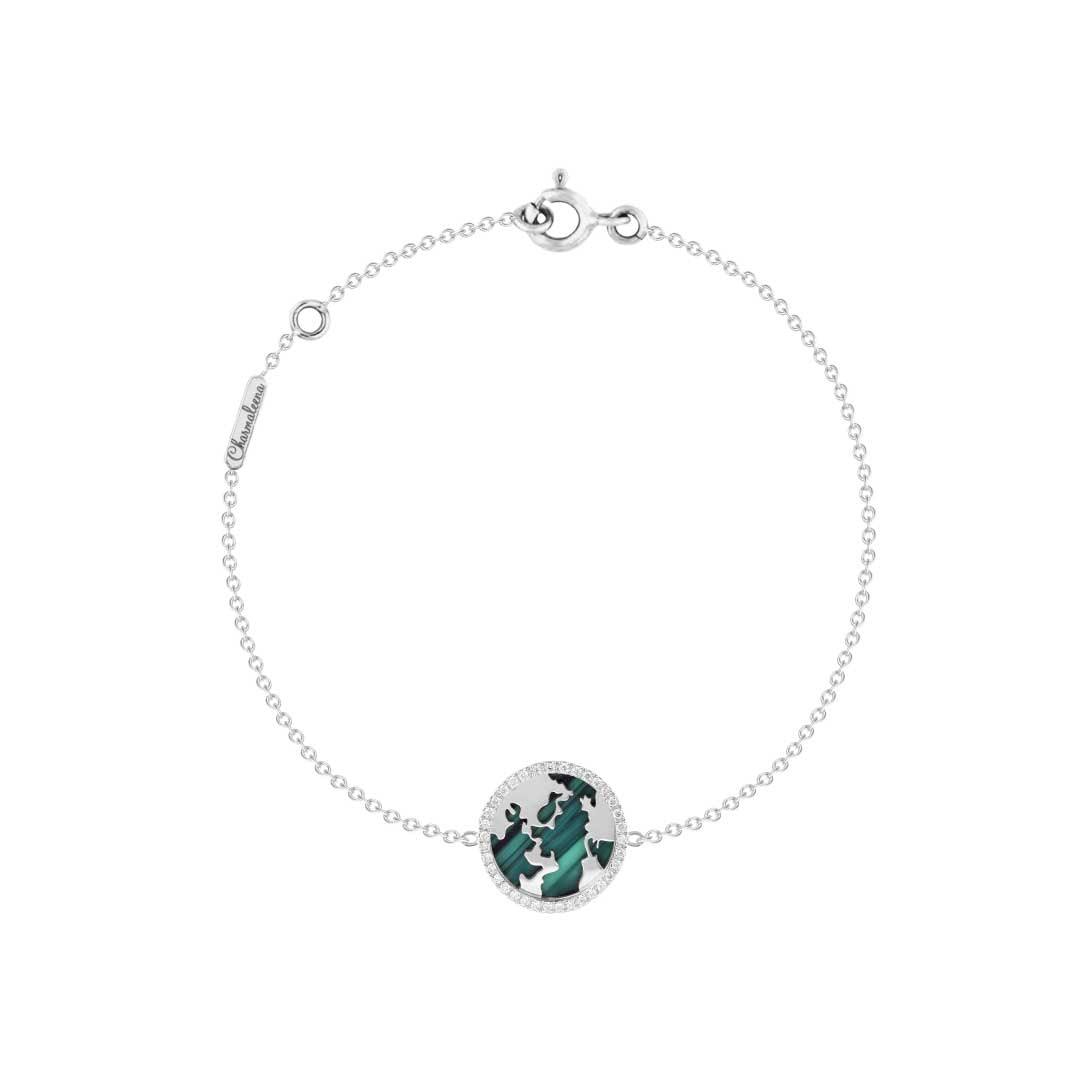 My World Bracelet Malachite White Gold - Charmaleena Jewellery
