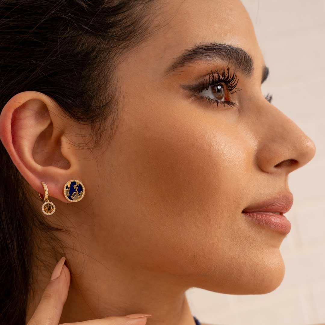 My World Earrings Lapis Yellow Gold - Charmaleena Jewellery