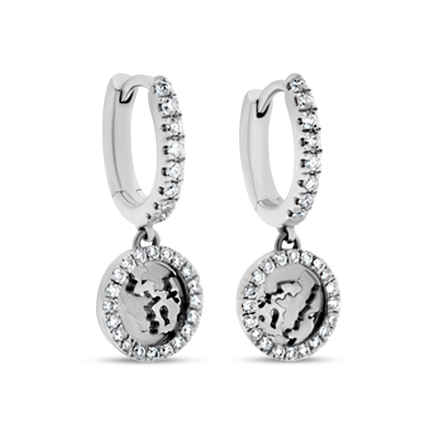 My World Petite Hoop Earrings White Gold with Diamonds - Charmaleena Jewellery
