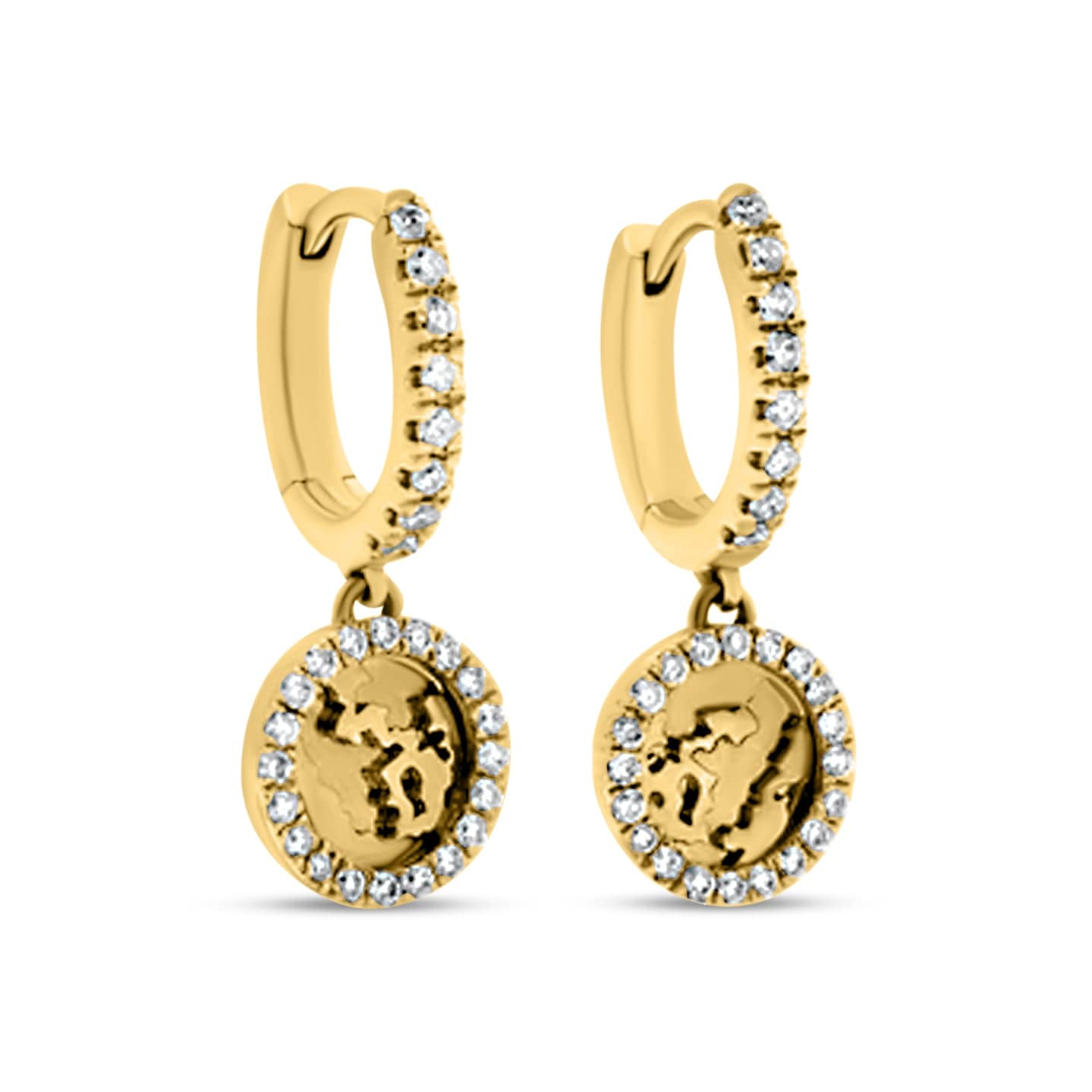 My World Petite Hoop Earrings Yellow Gold with Diamonds - Charmaleena Jewellery