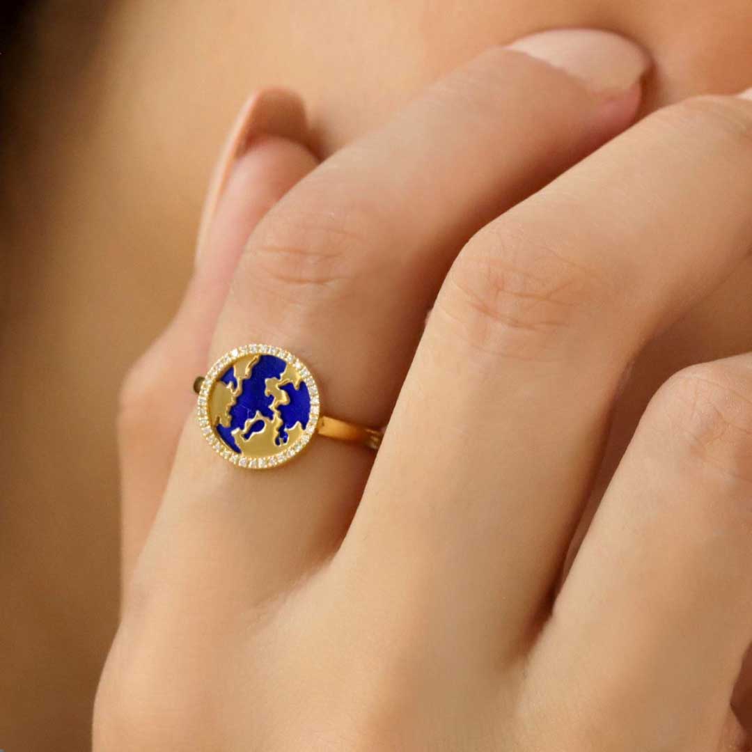 My World Rings Lapis Yellow Gold - Charmaleena Jewellery