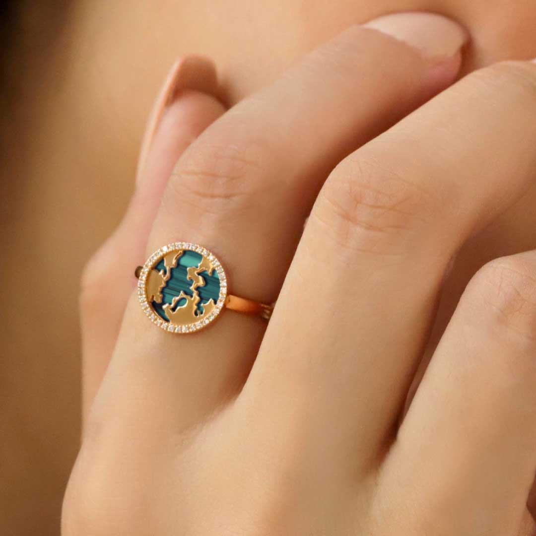 My World Rings Malachite Rose Gold - Charmaleena Jewellery