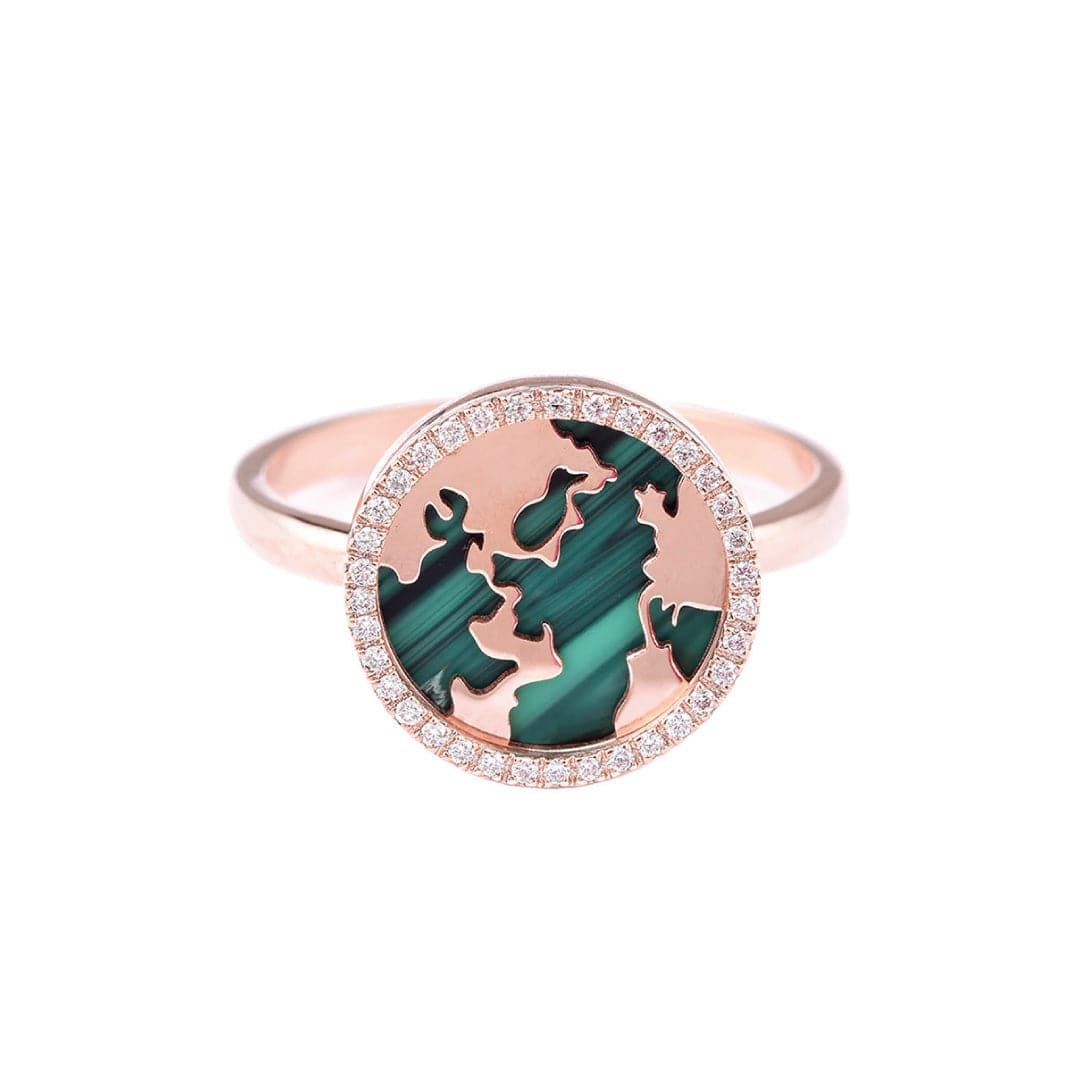 My World Rings Malachite Rose Gold - Charmaleena Jewellery