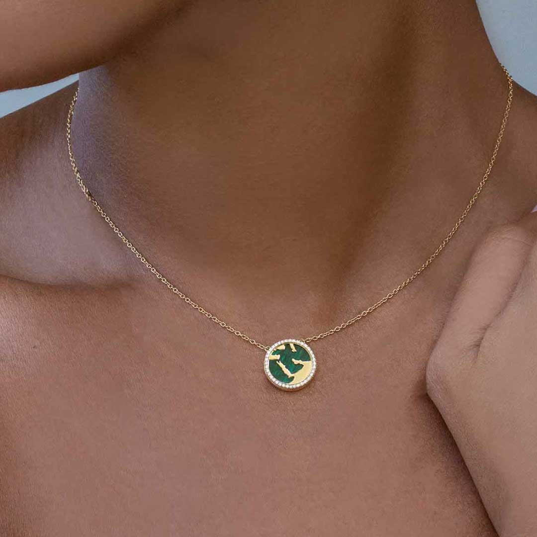 My World Saudi Necklace Malachite Yellow Gold - Charmaleena Jewellery