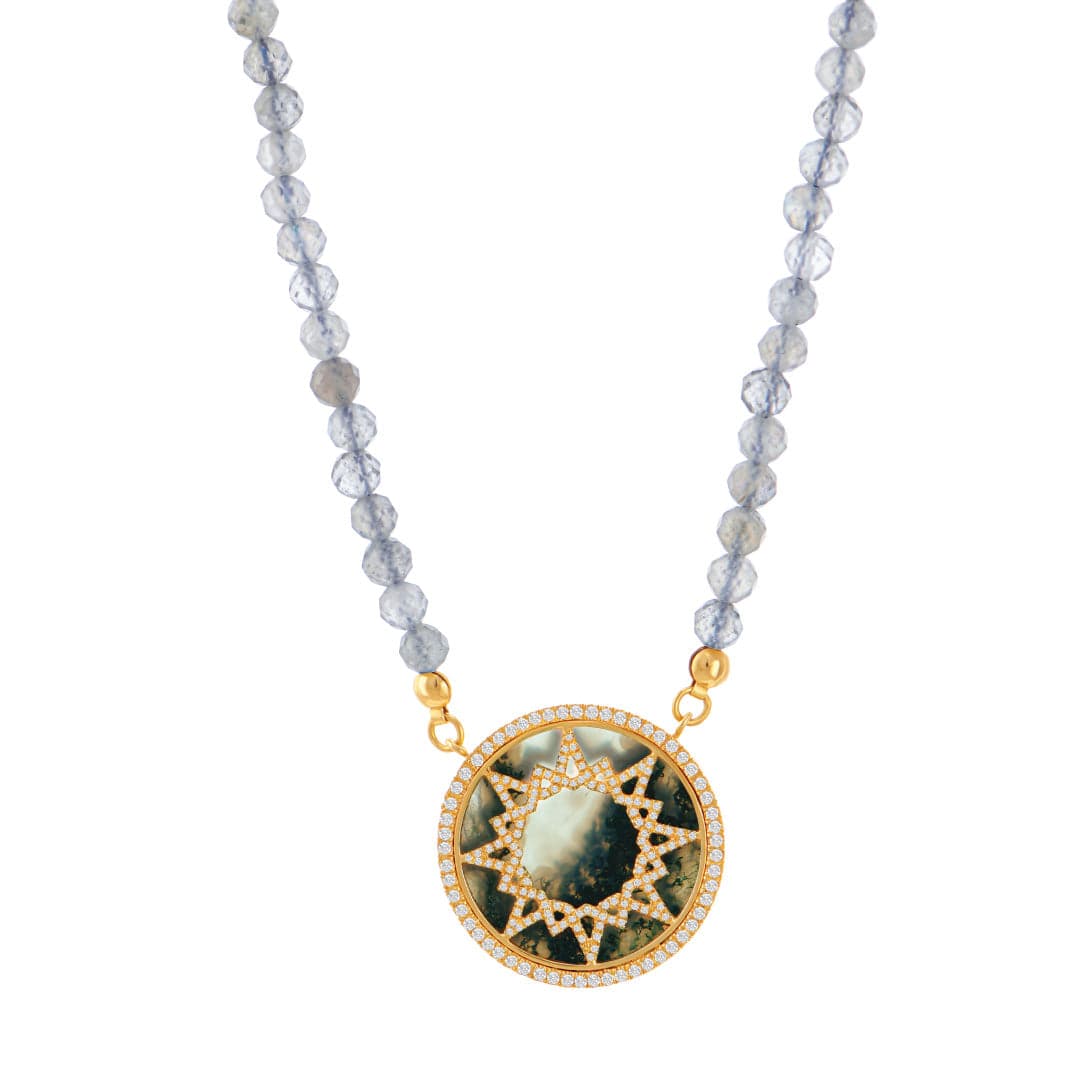 My World Star Bead Pendant paved in Diamonds Labradorite Yellow Gold - Charmaleena Jewellery